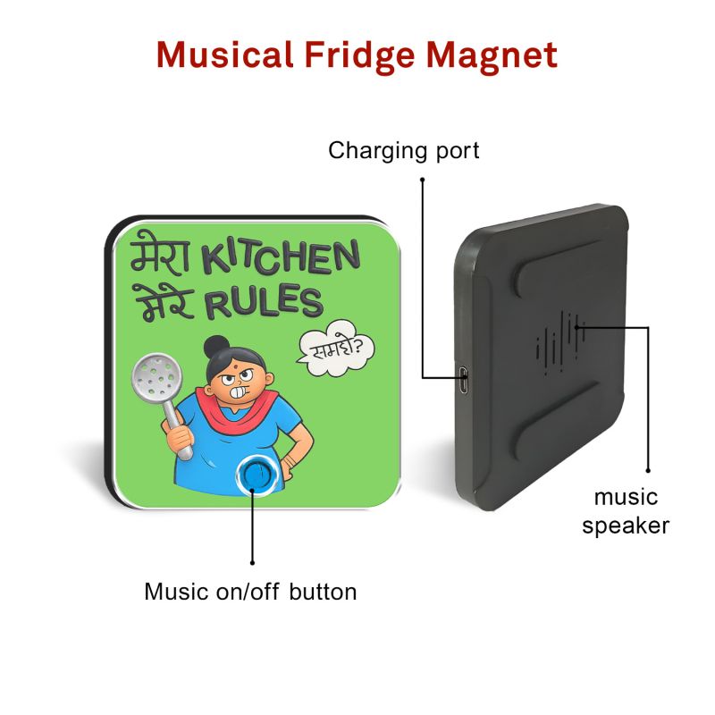 Mera Kitchen Mere Rules Personalized Musical Fridge Magnet Rechargeable Custom Song Magnet for Mom